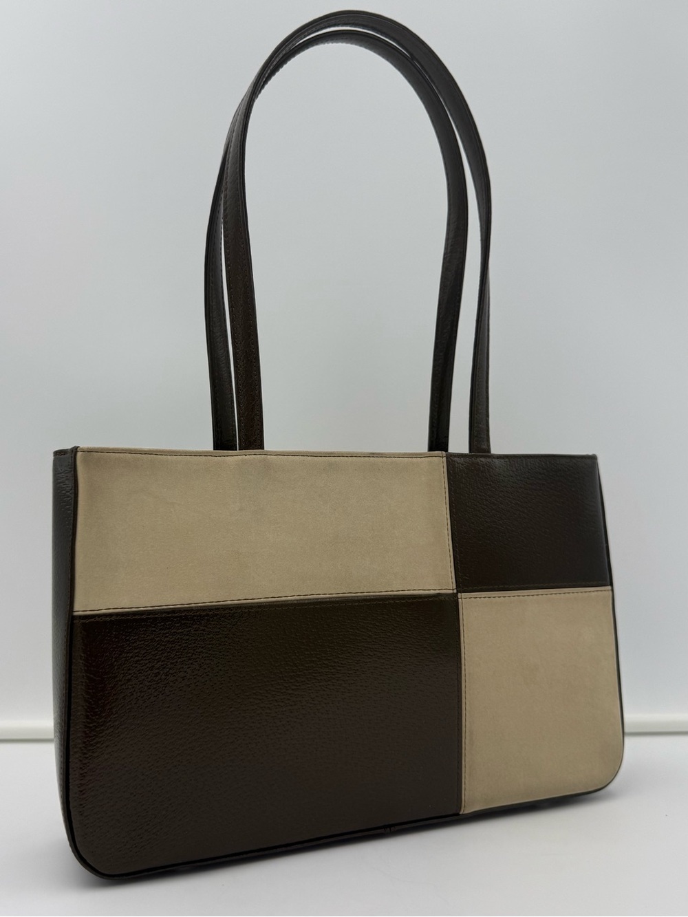 🗼WAKO 1881 TOKYO • Brown Leather & Cream Suede Shoulder 29 Bag • Made in JAPAN